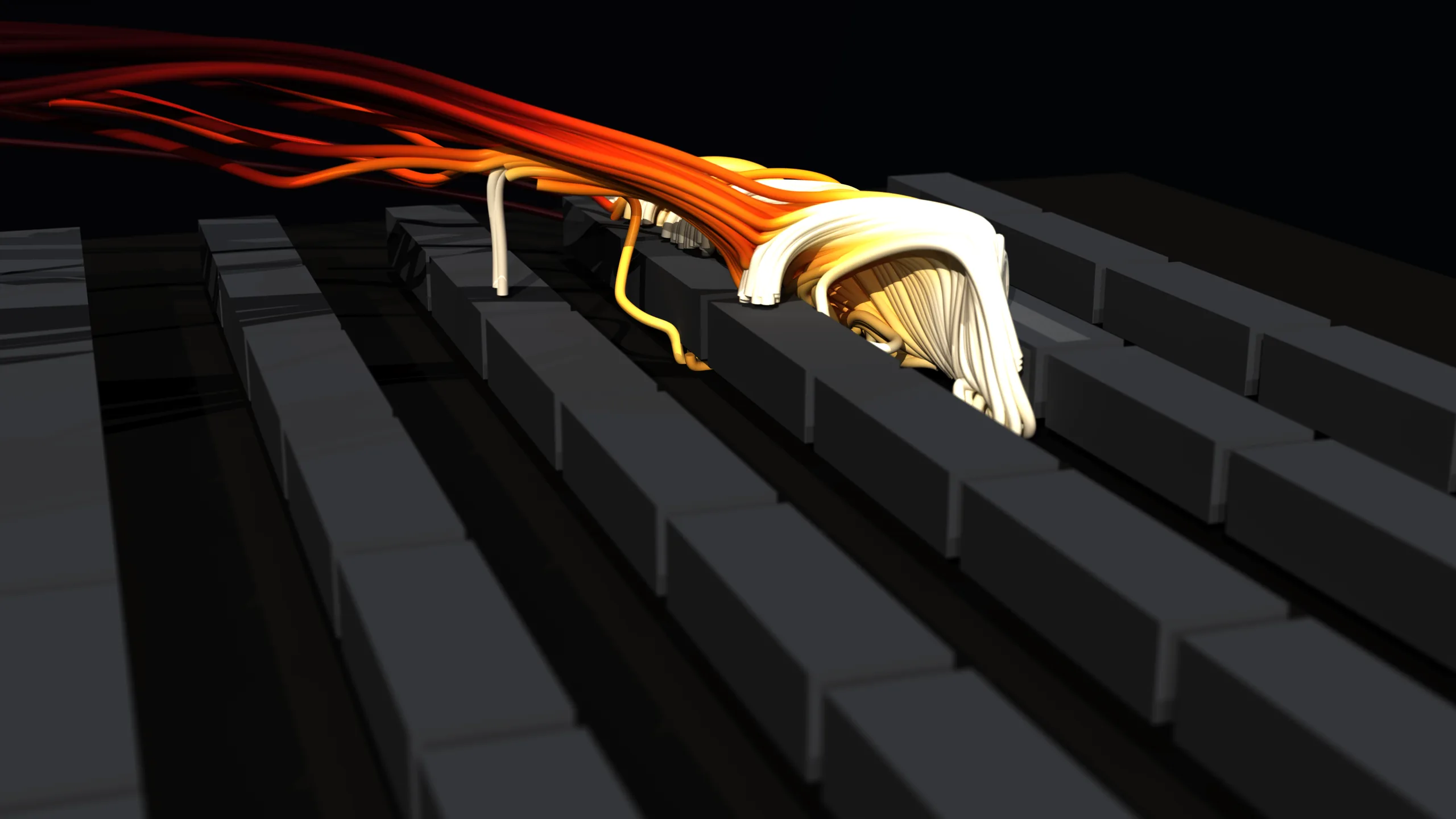 Pathlines traced backward from a dry cooler intake through the solved velocity field